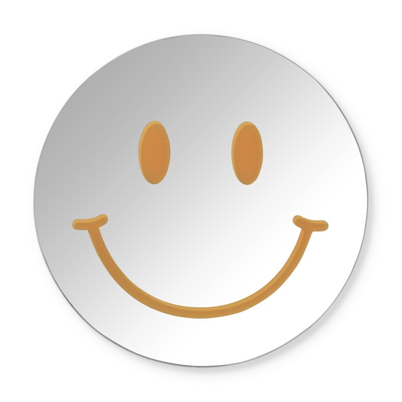 Spiegel smiley - zilverkleurig/oranje - ø30 cm